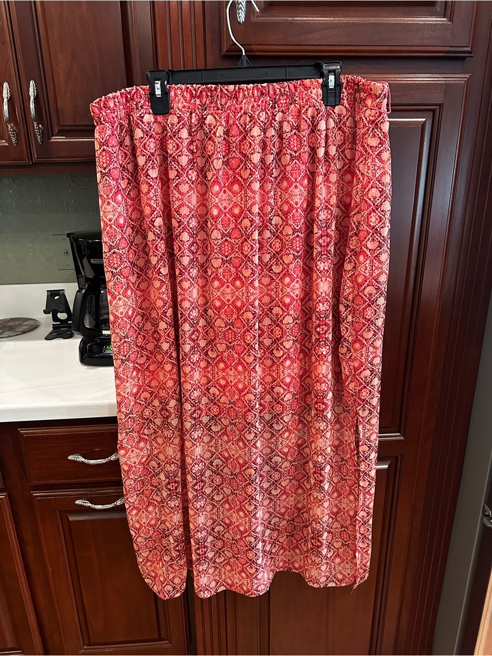 Faded Glory Coral Red Printed Elastic-Waist Maxi Skirt